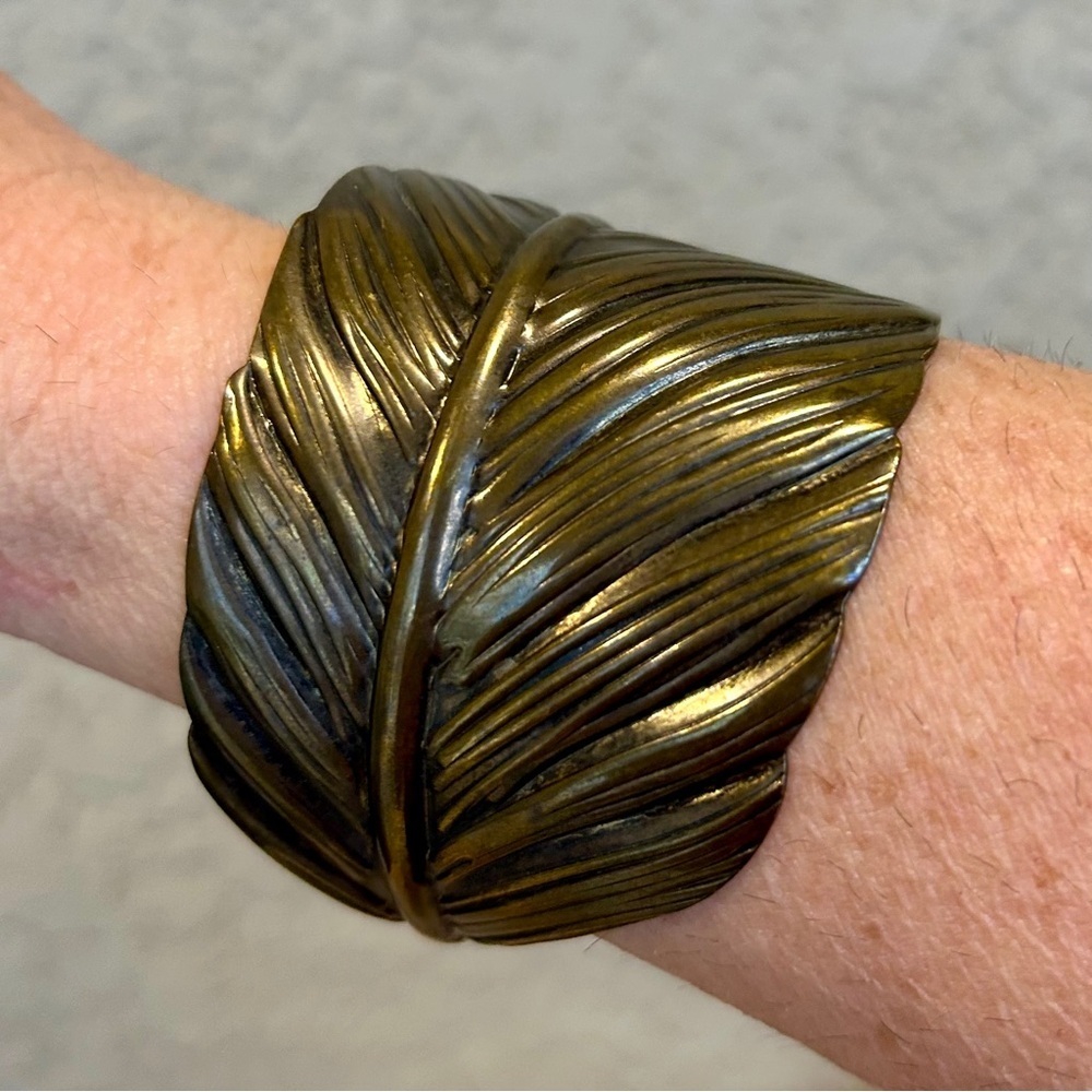 Wide Bronze Feather Cuff Bracelet*